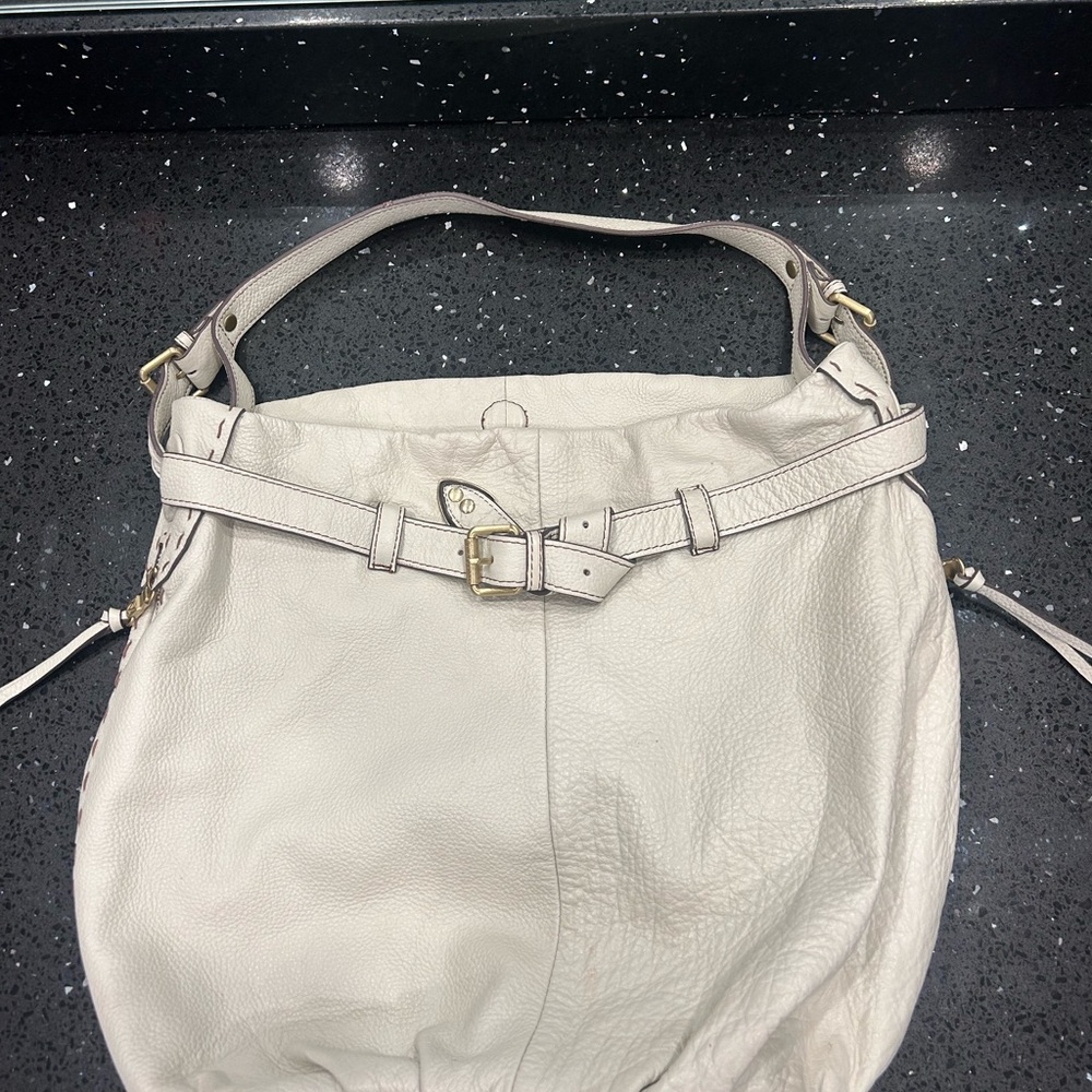 Vince Camuto Ivory Leather Hobo Bag Gold Hardware